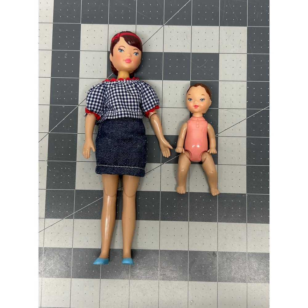 Fashion Mini Doll Mom and Baby Dollhouse Family Denim Outfit Articulated